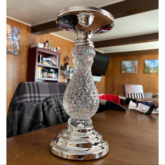 NWT Bath & Body Works SILVER SWIRLING GLITTER PEDESTAL 3-Wick Candle Holder - Picture 5 of 7